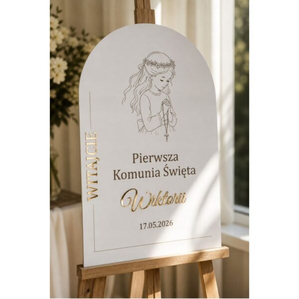 Tablica powitalna na Komunię z imieniem dziecka